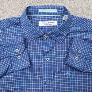 Tommy Bahama Shirt Mens Medium Blue Siesta Key Nylon Stretch Long Sleeve Vented